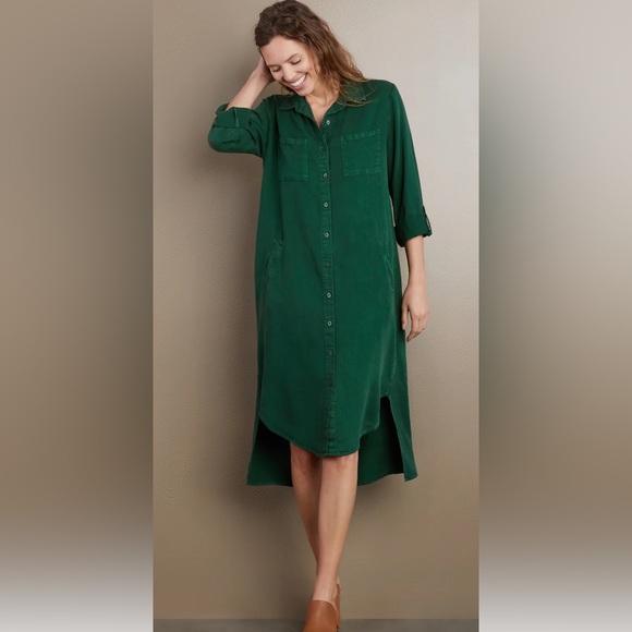 WashLab Green Button Down Shirt Dress - Picture 1 of 11